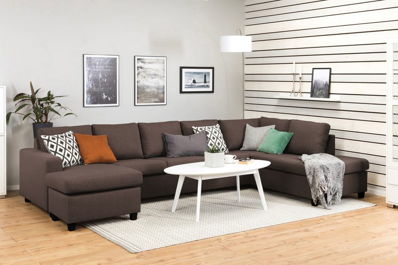 Crazy 5-sits Högervänd U-formad X-Large Soffa med Divan och Schäslong i Tyg - Brun - Möbler - Vardagsrum - Soffor - U-soffor