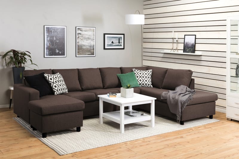 Crazy 5-sits Högervänd U-formad X-Large Soffa med Divan och Schäslong i Tyg - Brun - Möbler - Vardagsrum - Soffor - U-soffor