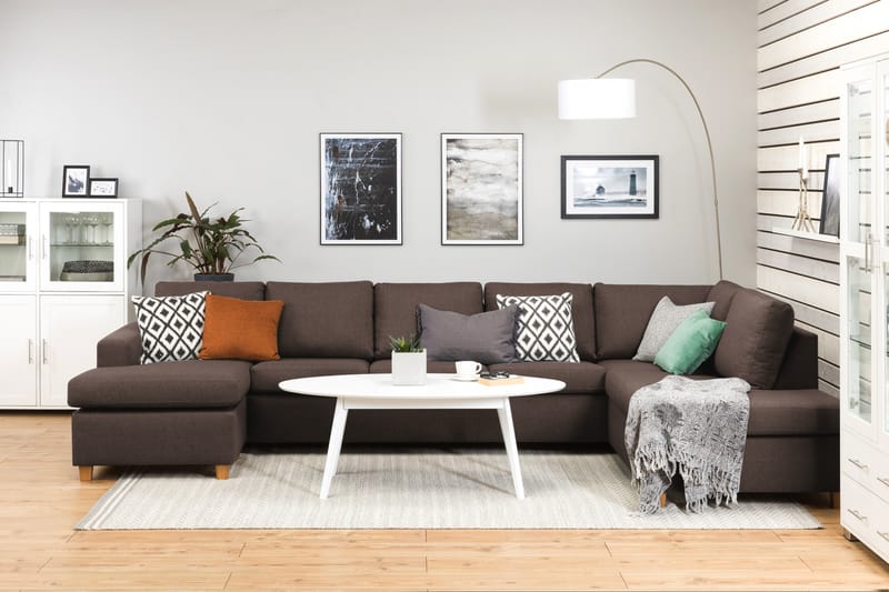 Crazy 5-sits Högervänd U-formad X-Large Soffa med Divan och Schäslong i Tyg - Brun - Möbler - Vardagsrum - Soffor - U-soffor