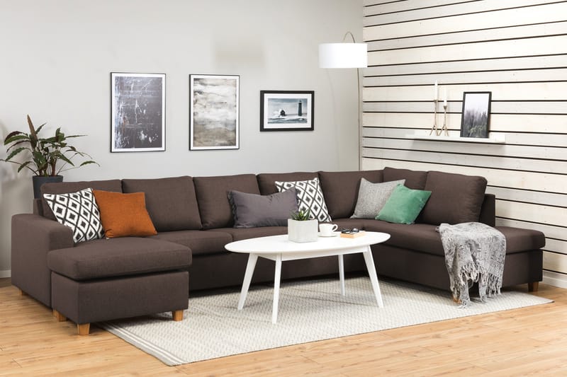 Crazy 5-sits Högervänd U-formad X-Large Soffa med Divan och Schäslong i Tyg - Brun - Möbler - Vardagsrum - Soffor - U-soffor