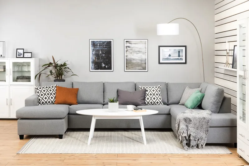 Crazy 5-sits Högervänd U-formad X-Large Soffa med Divan och Schäslong i Tyg - Grå - Möbler - Vardagsrum - Soffor - U-soffor