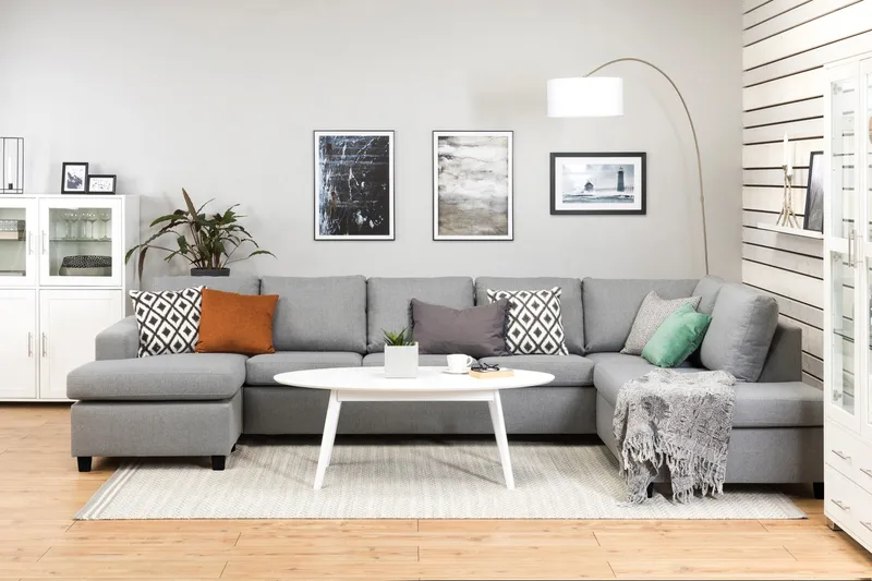 Crazy 5-sits Högervänd U-formad X-Large Soffa med Divan och Schäslong i Tyg - Grå - Möbler - Vardagsrum - Soffor - U-soffor