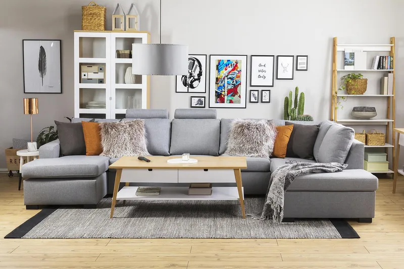 Crazy 5-sits Högervänd U-formad X-Large Soffa med Divan och Schäslong i Tyg - Grå - Möbler - Vardagsrum - Soffor - U-soffor