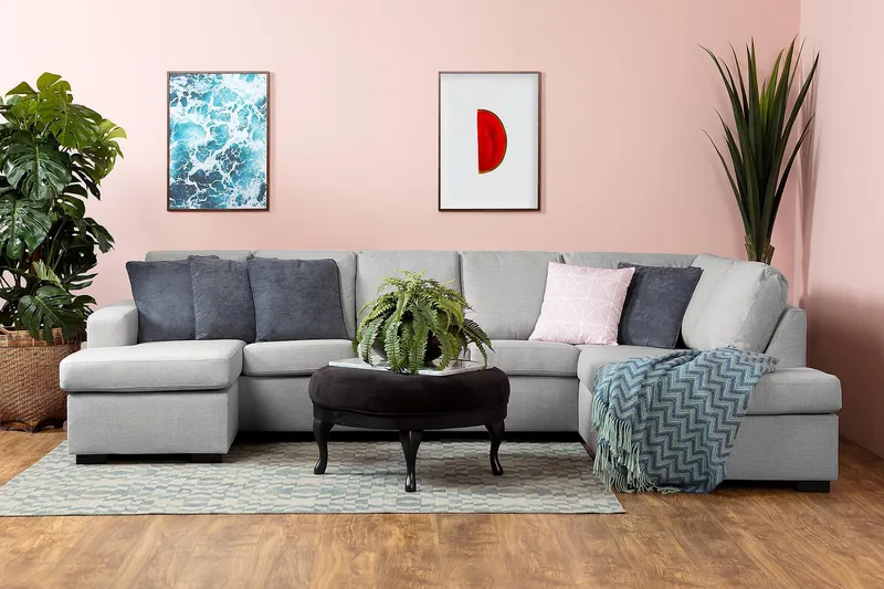 Crazy 5-sits Högervänd U-formad X-Large Soffa med Divan och Schäslong i Tyg - Grå - Möbler - Vardagsrum - Soffor - U-soffor