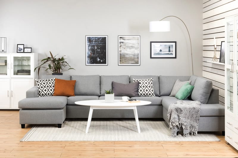 Crazy 5-sits Högervänd U-formad X-Large Soffa med Divan och Schäslong i Tyg - Grå - Möbler - Vardagsrum - Soffor - U-soffor