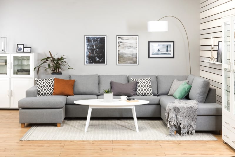 Crazy 5-sits Högervänd U-formad X-Large Soffa med Divan och Schäslong i Tyg - Grå - Möbler - Vardagsrum - Soffor - U-soffor
