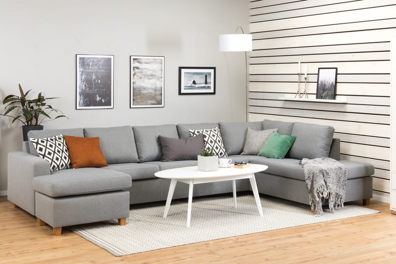 Crazy 5-sits Högervänd U-formad X-Large Soffa med Divan och Schäslong i Tyg - Grå - Möbler - Vardagsrum - Soffor - U-soffor