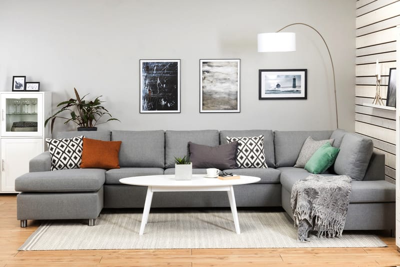 Crazy 5-sits Högervänd U-formad X-Large Soffa med Divan och Schäslong i Tyg - Grå - Möbler - Vardagsrum - Soffor - U-soffor