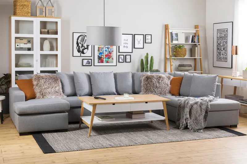 Crazy 5-sits Högervänd U-formad X-Large Soffa med Divan och Schäslong i Tyg inkl Kuvertkuddar - Grå - Möbler - Vardagsrum - Soffor - U-soffor