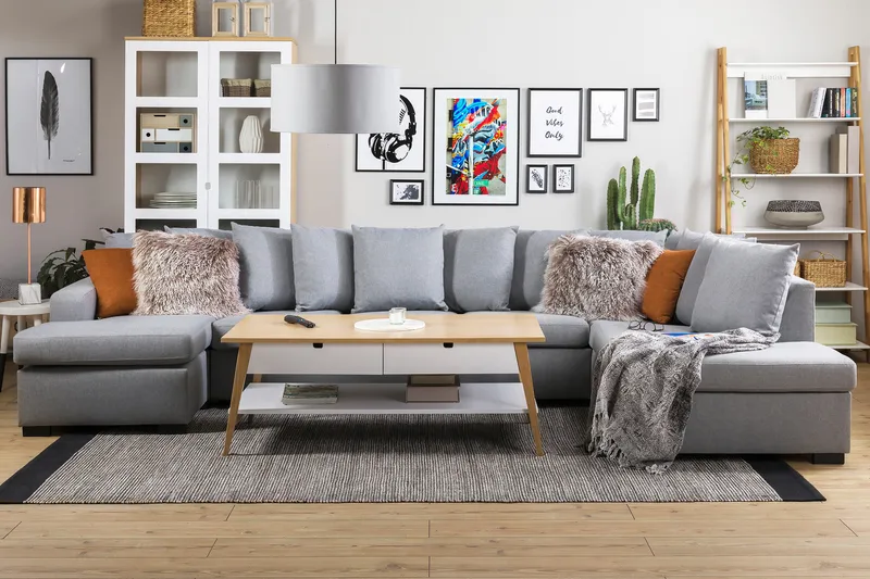 Crazy 5-sits Högervänd U-formad X-Large Soffa med Divan och Schäslong i Tyg inkl Kuvertkuddar - Grå - Möbler - Vardagsrum - Soffor - U-soffor