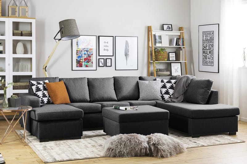 Crazy 5-sits Högervänd U-formad X-Large Soffa med Divan och Schäslong i Tyg - Mörkgrå - Möbler - Vardagsrum - Soffor - U-soffor