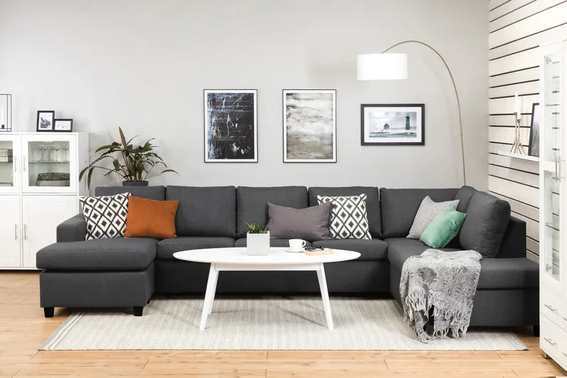 Crazy 5-sits Högervänd U-formad X-Large Soffa med Divan och Schäslong i Tyg - Mörkgrå - Möbler - Vardagsrum - Soffor - U-soffor