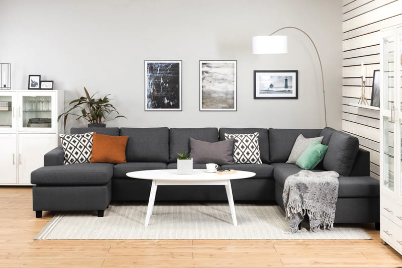Crazy 5-sits Högervänd U-formad X-Large Soffa med Divan och Schäslong i Tyg - Mörkgrå - Möbler - Vardagsrum - Soffor - U-soffor