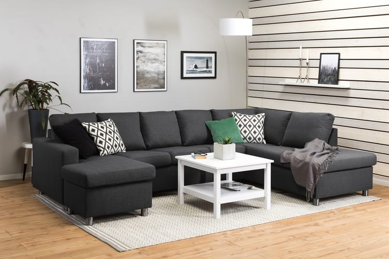 Crazy 5-sits Högervänd U-formad X-Large Soffa med Divan och Schäslong i Tyg - Mörkgrå - Möbler - Vardagsrum - Soffor - U-soffor