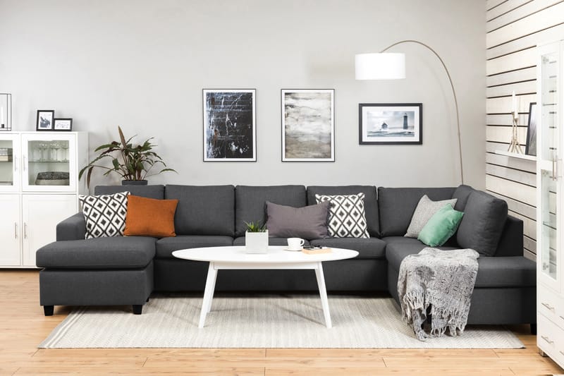 Crazy 5-sits Högervänd U-formad X-Large Soffa med Divan och Schäslong i Tyg - Mörkgrå - Möbler - Vardagsrum - Soffor - U-soffor
