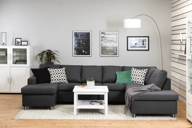 Crazy 5-sits Högervänd U-formad X-Large Soffa med Divan och Schäslong i Tyg - Mörkgrå - Möbler - Vardagsrum - Soffor - U-soffor