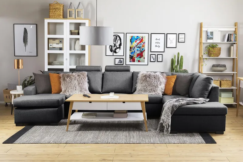 Crazy 5-sits Högervänd U-formad X-Large Soffa med Divan och Schäslong i Tyg - Mörkgrå - Möbler - Vardagsrum - Soffor - U-soffor