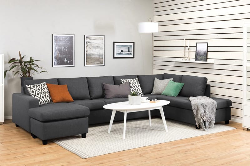 Crazy 5-sits Högervänd U-formad X-Large Soffa med Divan och Schäslong i Tyg - Mörkgrå - Möbler - Vardagsrum - Soffor - U-soffor