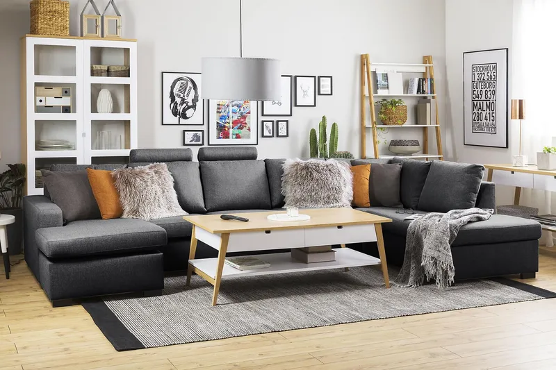 Crazy 5-sits Högervänd U-formad X-Large Soffa med Divan och Schäslong i Tyg - Mörkgrå - Möbler - Vardagsrum - Soffor - U-soffor