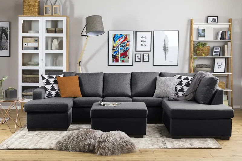Crazy 5-sits Högervänd U-formad X-Large Soffa med Divan och Schäslong i Tyg - Mörkgrå - Möbler - Vardagsrum - Soffor - U-soffor