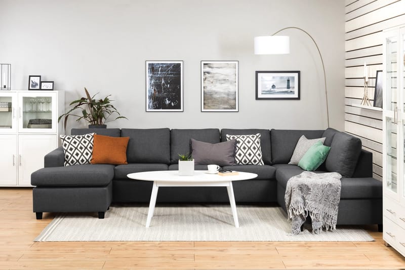 Crazy 5-sits Högervänd U-formad X-Large Soffa med Divan och Schäslong i Tyg - Mörkgrå - Möbler - Vardagsrum - Soffor - U-soffor