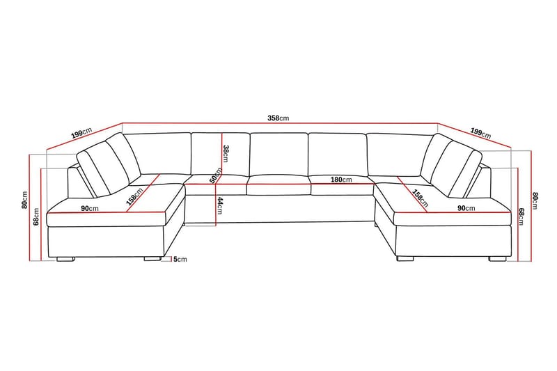 Crazy 5-sits U-formad Soffa med dubbelschäslong i Konstläder - Svart - Möbler - Vardagsrum - Soffor - Skinnsoffor