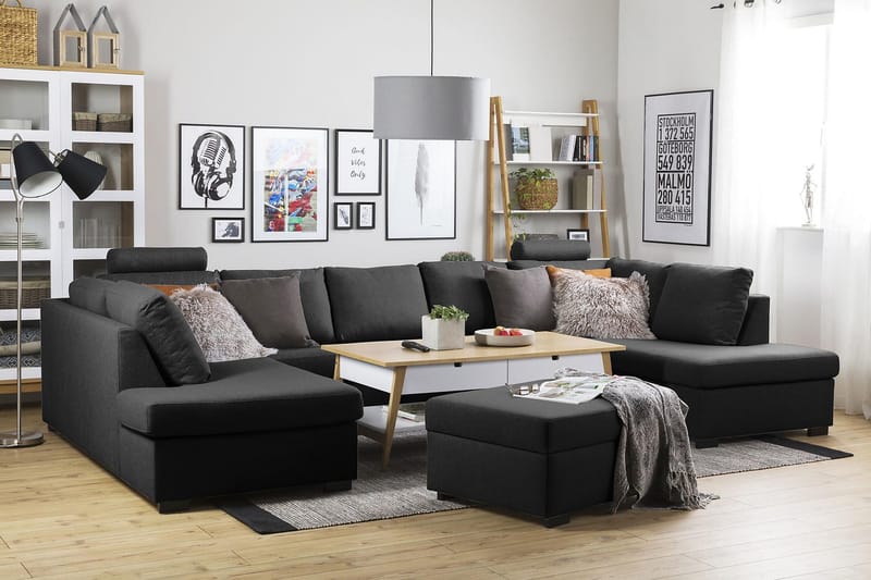 Crazy 5-sits U-formad Soffa med dubbelschäslong i Tyg - Antracit - Möbler - Vardagsrum - Soffor - U-soffor