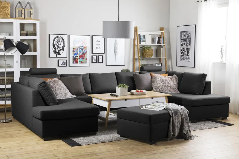 Crazy 5-sits U-formad Soffa med dubbelschäslong i Tyg - Antracit - Möbler - Vardagsrum - Soffor - U-soffor