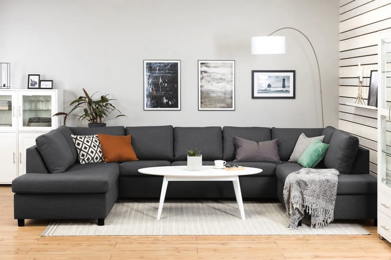 Crazy 5-sits U-formad Soffa med dubbelschäslong i Tyg - Mörkgrå - Möbler - Vardagsrum - Soffor - U-soffor