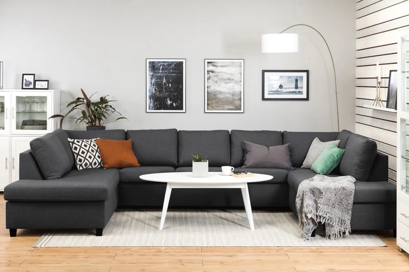 Crazy 5-sits U-formad Soffa med dubbelschäslong i Tyg - Mörkgrå - Möbler - Vardagsrum - Soffor - U-soffor