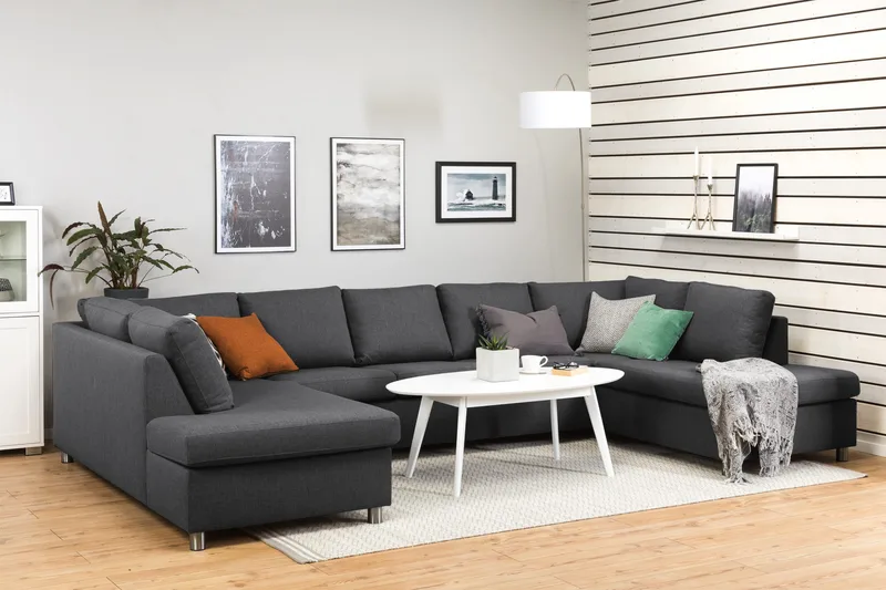 Crazy 5-sits U-formad Soffa med dubbelschäslong i Tyg - Mörkgrå - Möbler - Vardagsrum - Soffor - U-soffor