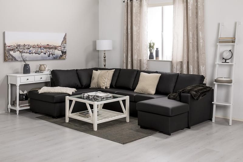 Crazy 5-sits Vänstervänd U-formad Soffa med Divan och Schäslong i Konstläder - Svart - Möbler - Vardagsrum - Soffor - U-soffor