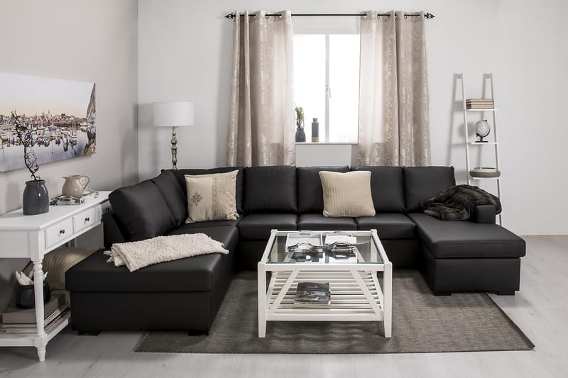 Crazy 5-sits Vänstervänd U-formad Soffa med Divan och Schäslong i Konstläder - Svart - Möbler - Vardagsrum - Soffor - U-soffor