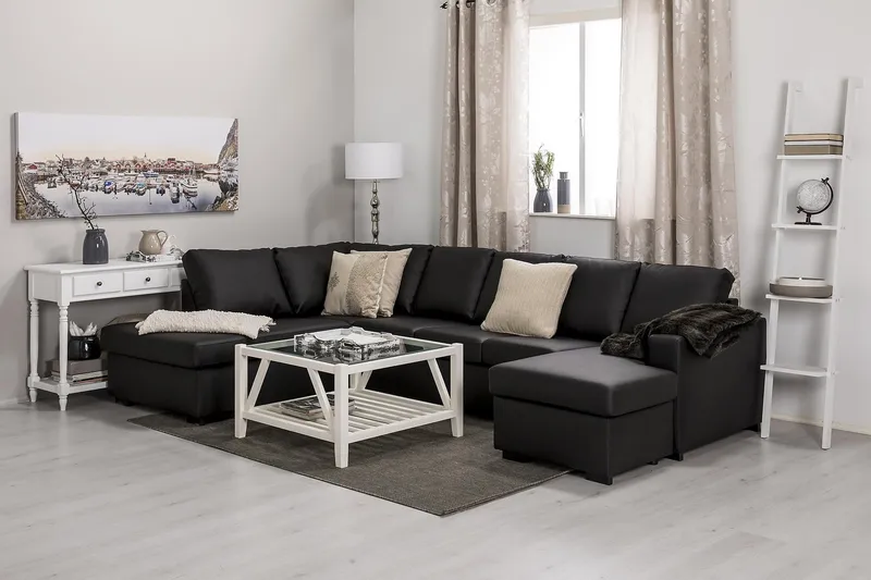 Crazy 5-sits Vänstervänd U-formad Soffa med Divan och Schäslong i Konstläder - Svart - Möbler - Vardagsrum - Soffor - Skinnsoffor