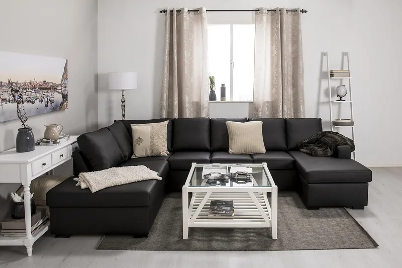 Crazy 5-sits Vänstervänd U-formad Soffa med Divan och Schäslong i Konstläder - Svart - Möbler - Vardagsrum - Soffor - Skinnsoffor