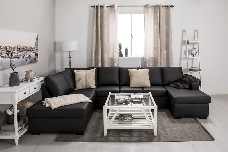 Crazy 5-sits Vänstervänd U-formad Soffa med Divan och Schäslong i Konstläder - Svart - Möbler - Vardagsrum - Soffor - Skinnsoffor