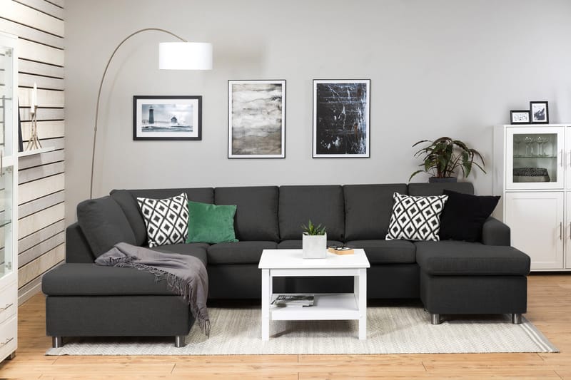 Crazy 5-sits Vänstervänd U-formad Soffa med Divan och Schäslong i Tyg - Antracit - Möbler - Vardagsrum - Soffor - U-soffor