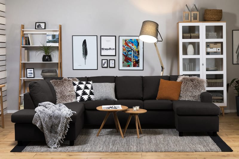 Crazy 5-sits Vänstervänd U-formad Soffa med Divan och Schäslong i Tyg - Antracit - Möbler - Vardagsrum - Soffor - U-soffor
