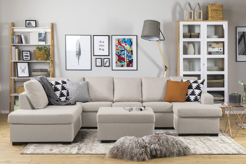 Crazy 5-sits Vänstervänd U-formad Soffa med Divan och Schäslong i Tyg - Beige - Möbler - Vardagsrum - Soffor - U-soffor