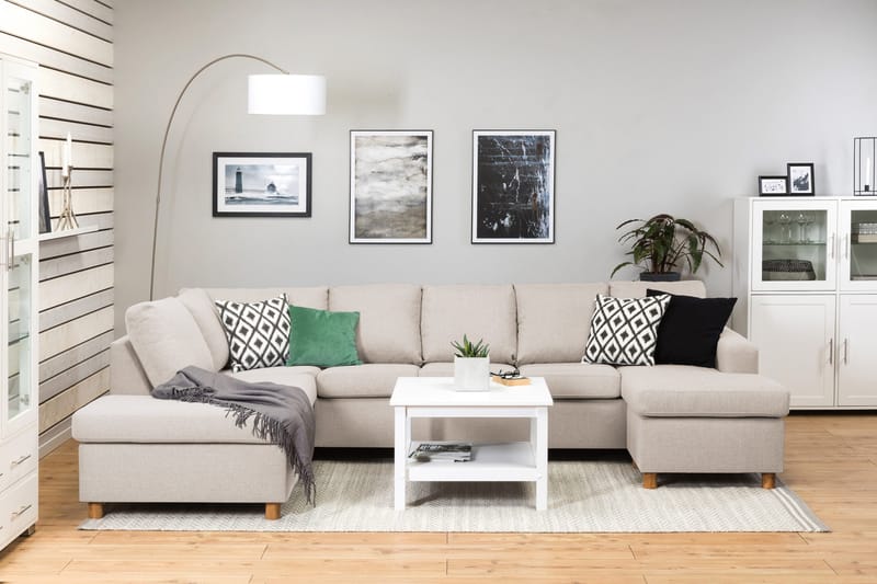 Crazy 5-sits Vänstervänd U-formad Soffa med Divan och Schäslong i Tyg - Beige - Möbler - Vardagsrum - Soffor - U-soffor