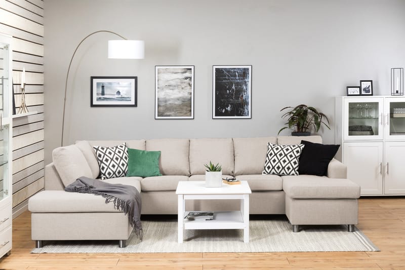 Crazy 5-sits Vänstervänd U-formad Soffa med Divan och Schäslong i Tyg - Beige - Möbler - Vardagsrum - Soffor - U-soffor