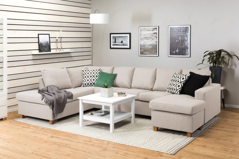 Crazy 5-sits Vänstervänd U-formad Soffa med Divan och Schäslong i Tyg - Beige - Möbler - Vardagsrum - Soffor - U-soffor