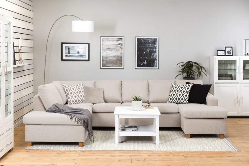 Crazy 5-sits Vänstervänd U-formad Soffa med Divan och Schäslong i Tyg - Beige - Möbler - Vardagsrum - Soffor - U-soffor