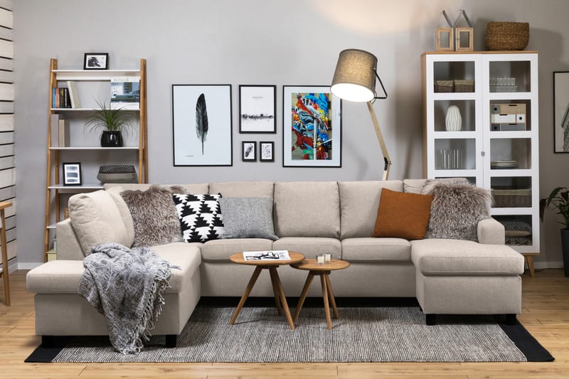 Crazy 5-sits Vänstervänd U-formad Soffa med Divan och Schäslong i Tyg - Beige - Möbler - Vardagsrum - Soffor - U-soffor
