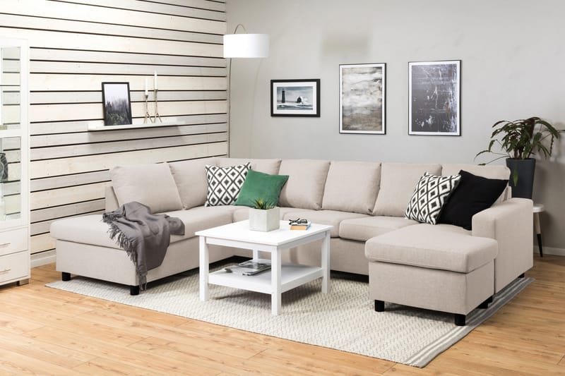 Crazy 5-sits Vänstervänd U-formad Soffa med Divan och Sch äslong i Tyg - Beige - Möbler - Vardagsrum - Soffor - U-soffor