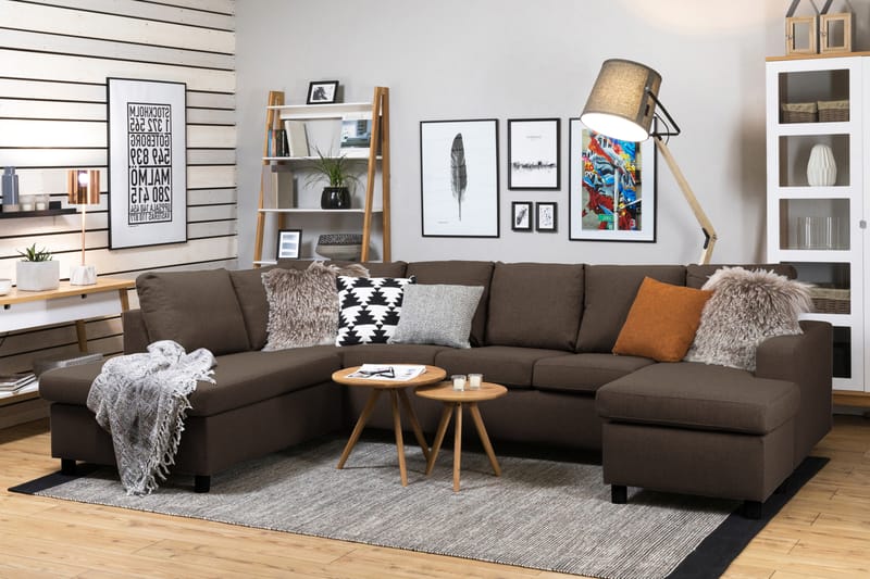 Crazy 5-sits Vänstervänd U-formad Soffa med Divan och Schäslong i Tyg - Brun - Möbler - Vardagsrum - Soffor - U-soffor