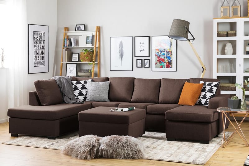 Crazy 5-sits Vänstervänd U-formad Soffa med Divan och Schäslong i Tyg - Brun - Möbler - Vardagsrum - Soffor - U-soffor