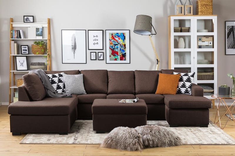 Crazy 5-sits Vänstervänd U-formad Soffa med Divan och Schäslong i Tyg - Brun - Möbler - Vardagsrum - Soffor - U-soffor