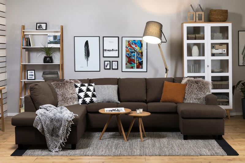 Crazy 5-sits Vänstervänd U-formad Soffa med Divan och Schäslong i Tyg - Brun - Möbler - Vardagsrum - Soffor - U-soffor
