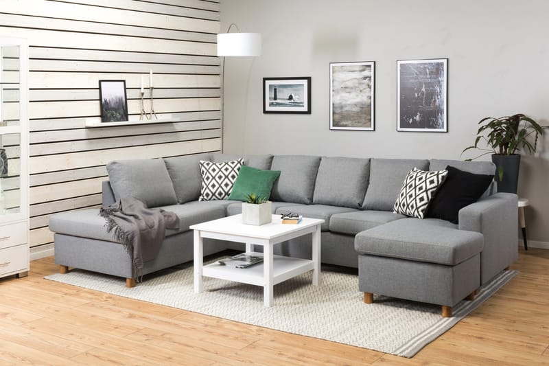 Crazy 5-sits Vänstervänd U-formad Soffa med Divan och Schäslong i Tyg - Grå - Möbler - Vardagsrum - Soffor - U-soffor